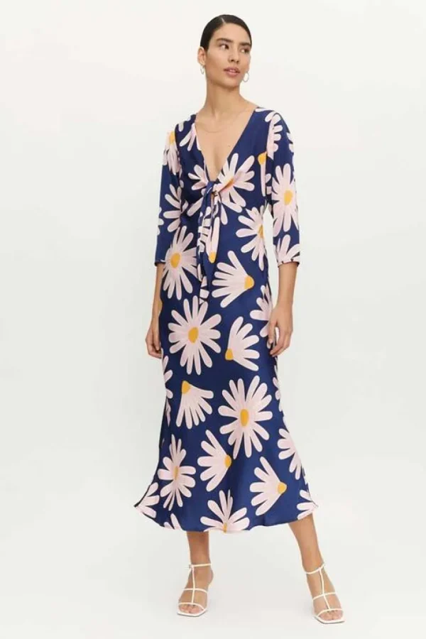 Long Floral Tie Front Dress