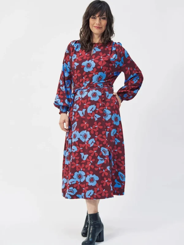 Long Floral Tie Front Dress