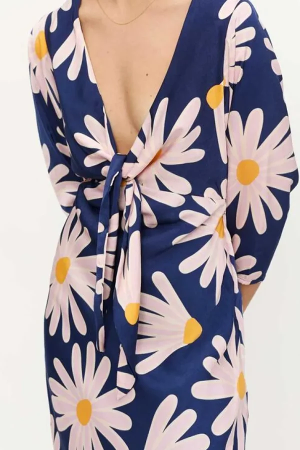 Long Floral Tie Front Dress