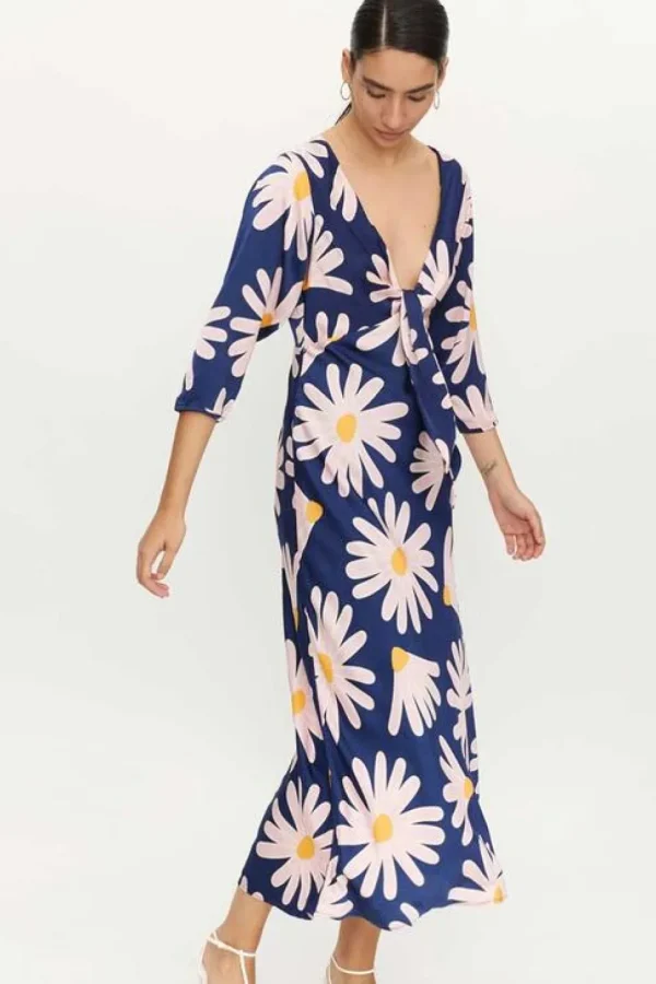 Long Floral Tie Front Dress