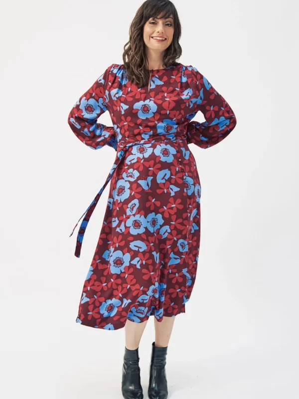 Long Floral Tie Front Dress
