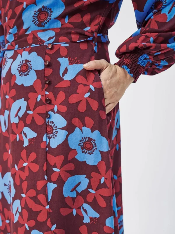 Long Floral Tie Front Dress