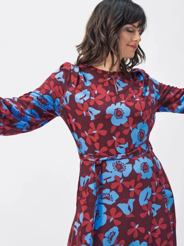 Long Floral Tie Front Dress