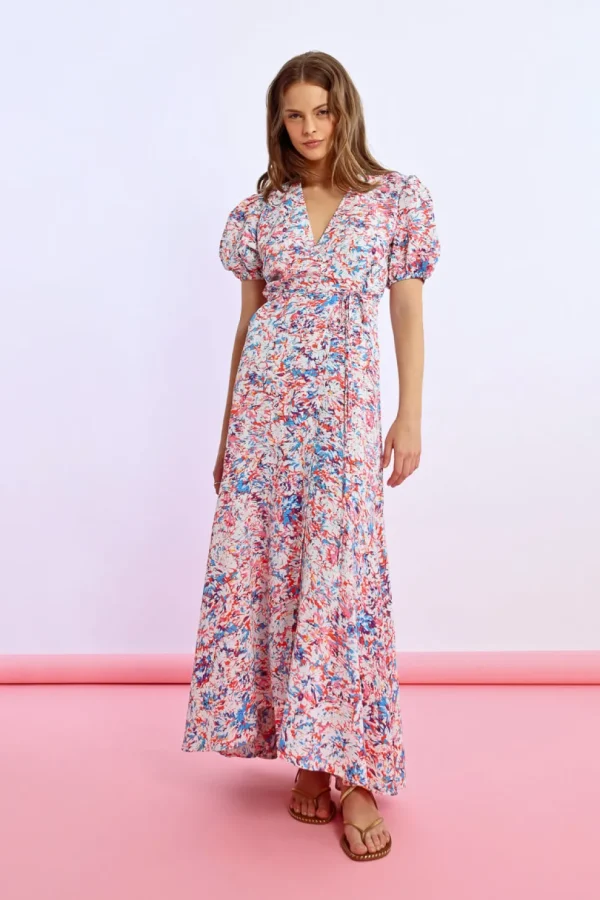 Long Printed Wrap Dress