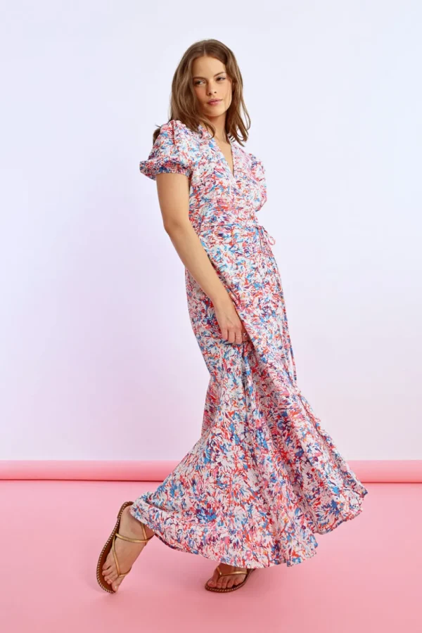 Long Printed Wrap Dress