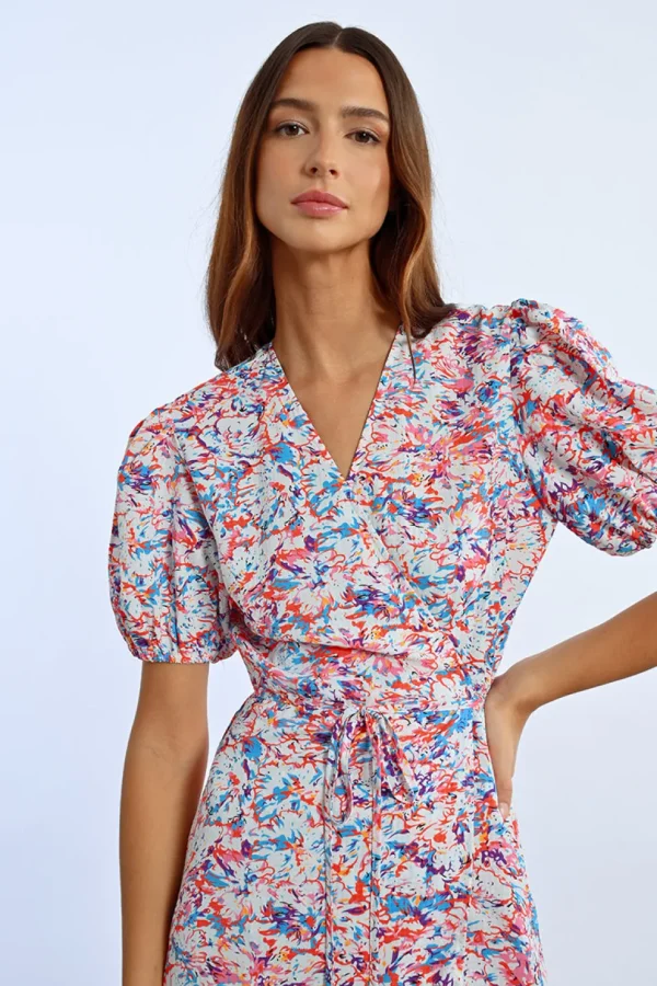 Long Printed Wrap Dress