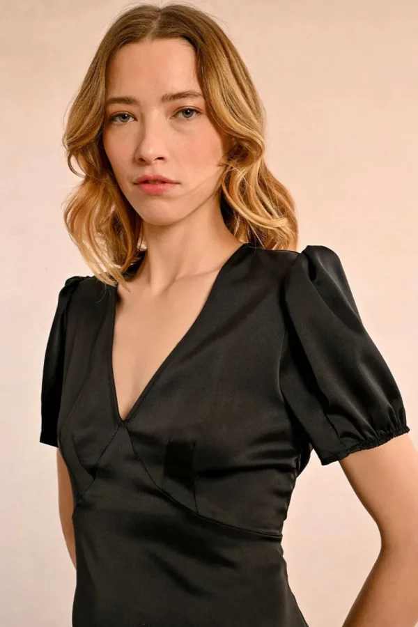 Long Satin Dress - Black
