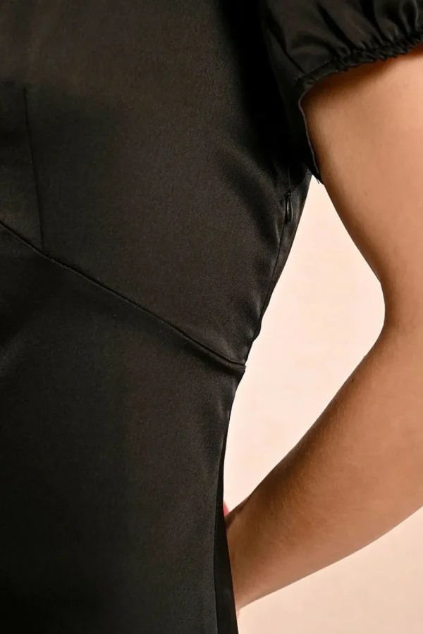 Long Satin Dress - Black