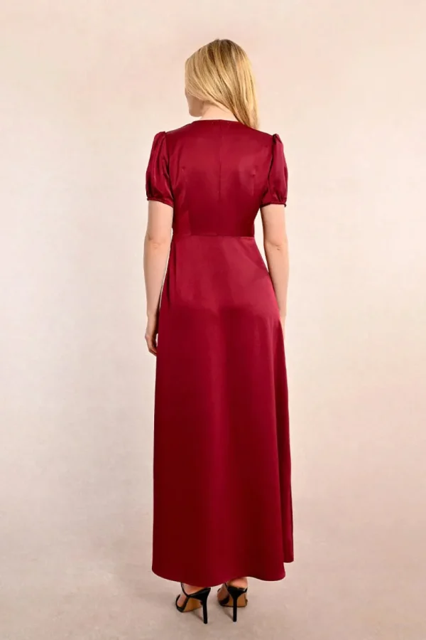 Long Satin Dress - Dark Red