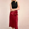 Long Satin Skirt - Dark Red