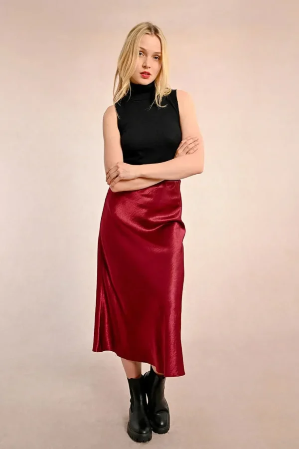 Long Satin Skirt - Dark Red