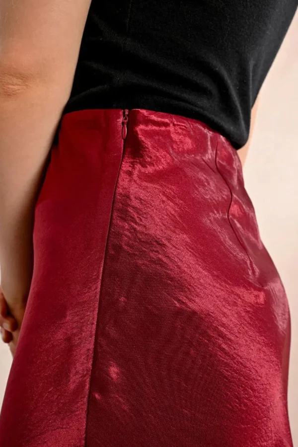 Long Satin Skirt - Dark Red