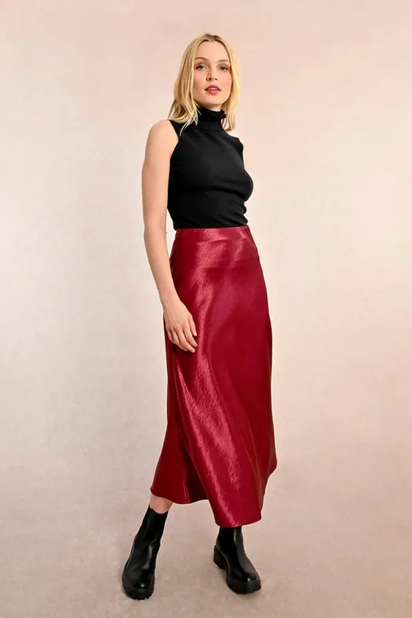 Long Satin Skirt - Dark Red