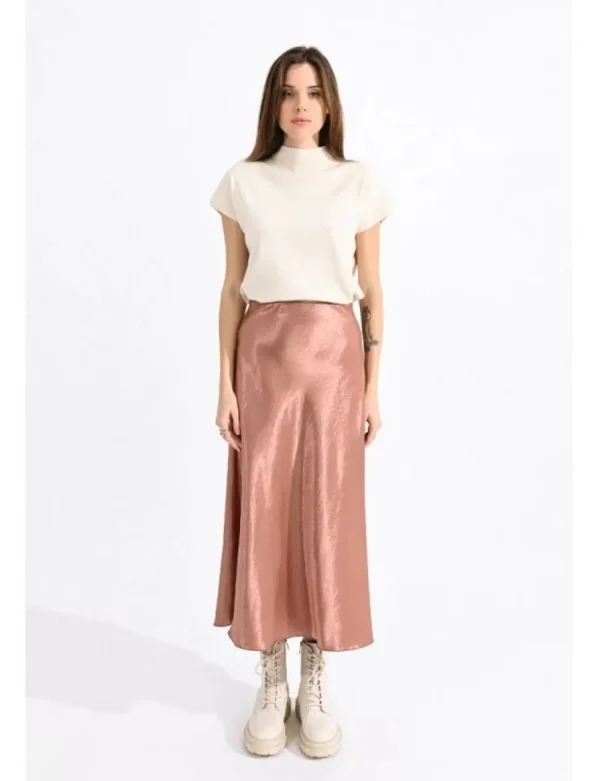Long Satin Skirt - Pink