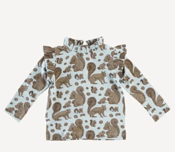 Long Sleeve Little Ruffle Tee - Squirrels