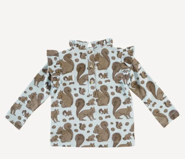 Long Sleeve Little Ruffle Tee - Squirrels