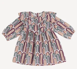 Long Sleeve V-Ruffle Dress - Jewel Rainbow