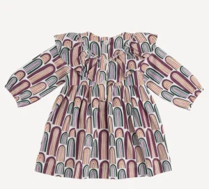 Long Sleeve V-Ruffle Dress - Jewel Rainbow