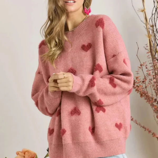 Lovely Heart Sweater - Pink/Red