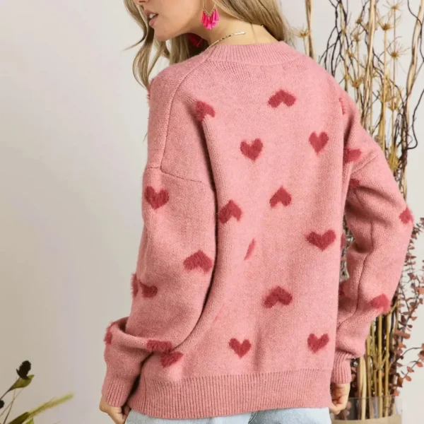 Lovely Heart Sweater - Pink/Red