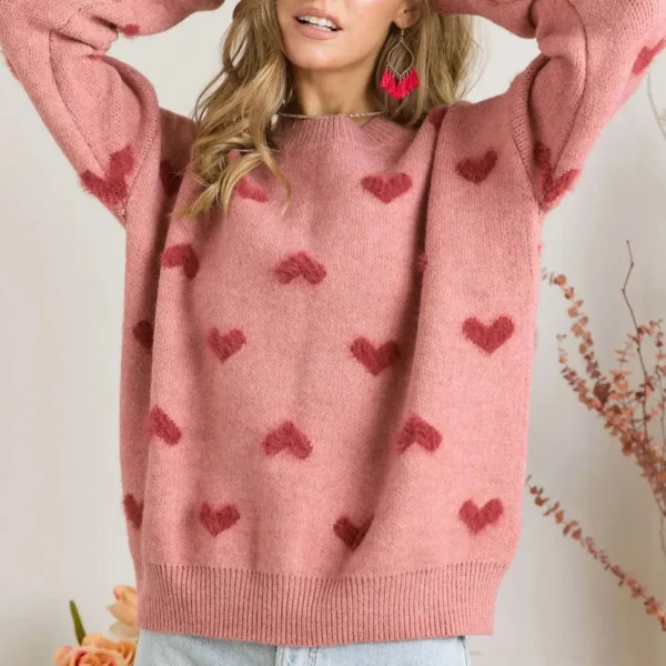 Lovely Heart Sweater - Pink/Red