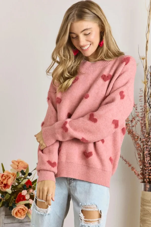 Lovely Heart Sweater - Pink/Red