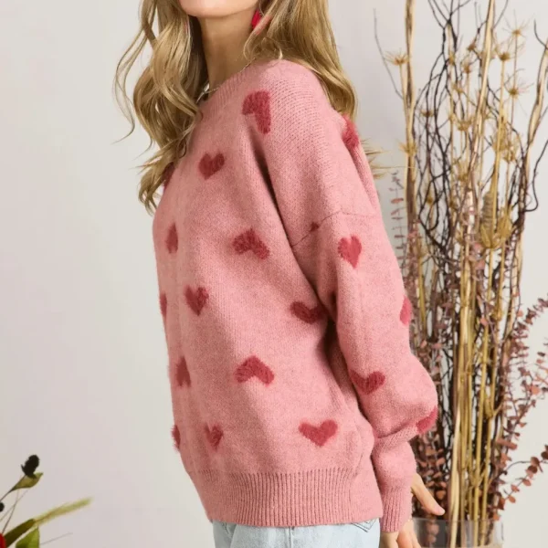 Lovely Heart Sweater - Pink/Red