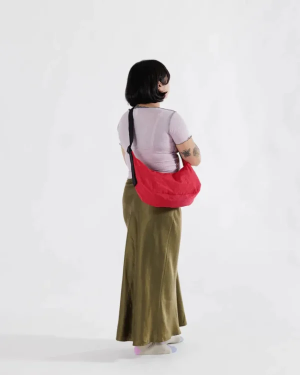 Medium Nylon Baggu Crescent Bag - Candy Apple