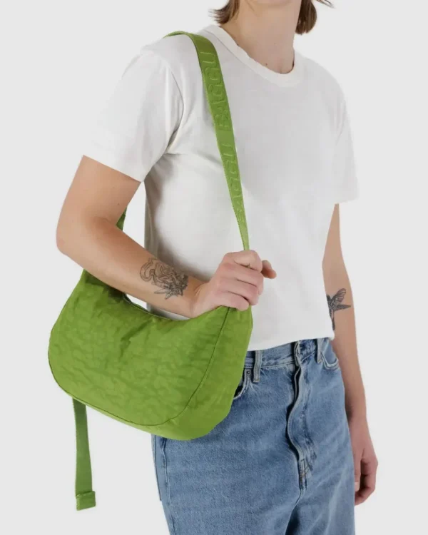 Medium Nylon Baggu Crescent Bag - Green Juice