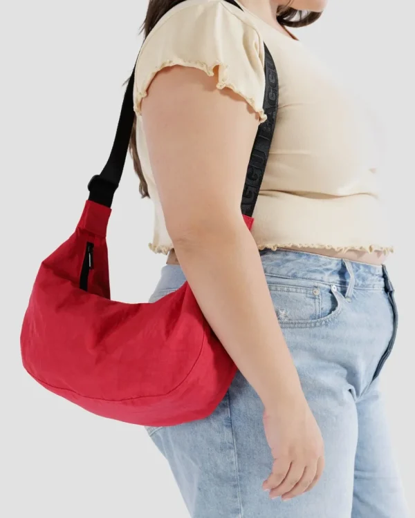 Medium Nylon Baggu Crescent Bag - Candy Apple