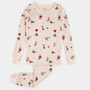 Meowentine Print on Silver Peony PJ Set