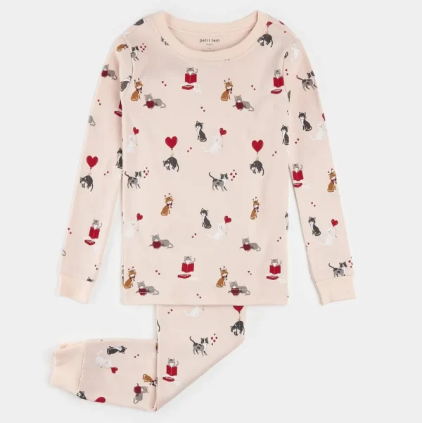 Meowentine Print on Silver Peony PJ Set