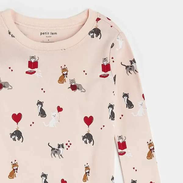Meowentine Print on Silver Peony PJ Set