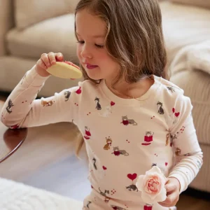Meowentine Print on Silver Peony PJ Set