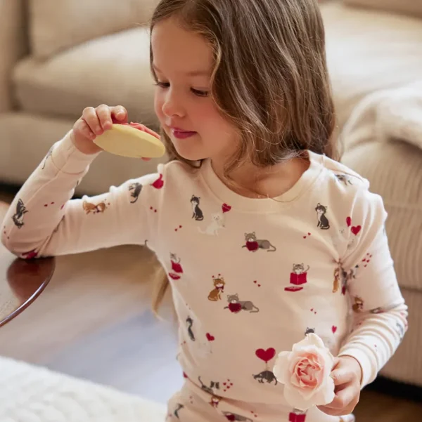 Meowentine Print on Silver Peony PJ Set