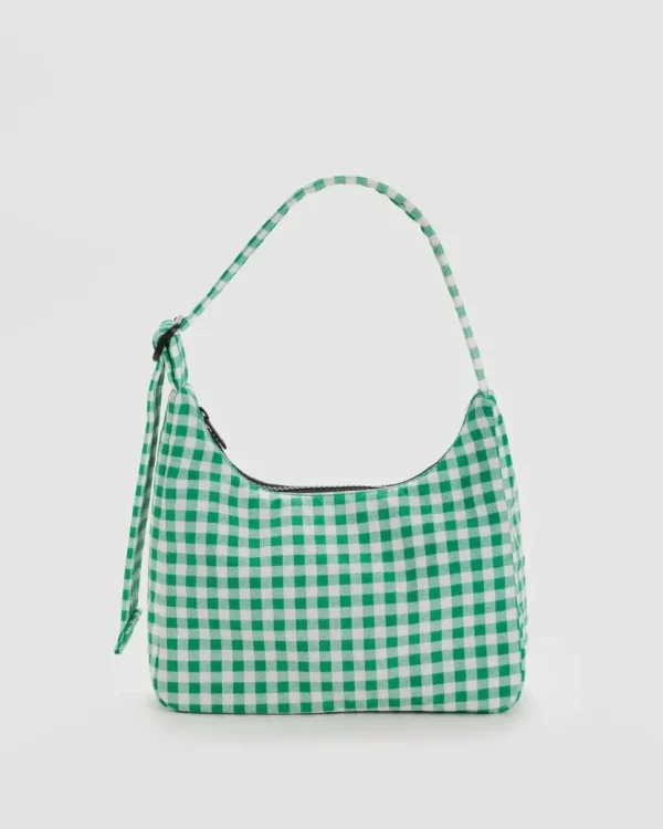 Mini Nylon Shoulder Bag - Green Gingham