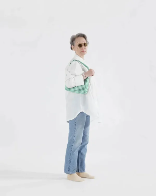 Mini Nylon Shoulder Bag - Green Gingham