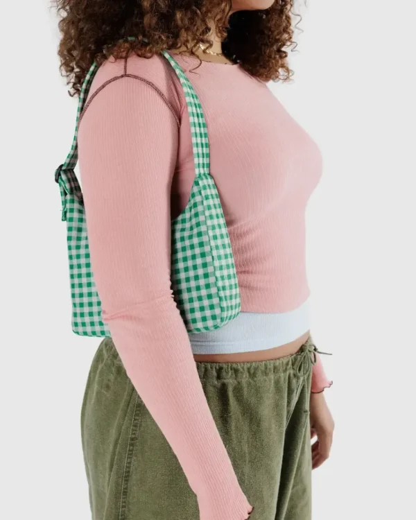 Mini Nylon Shoulder Bag - Green Gingham