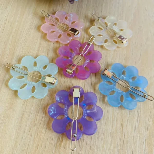 Mum Floral Iridescent Acetate Hair Clip (several colors)