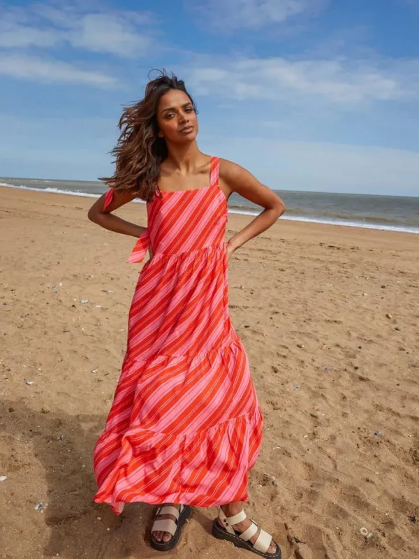 Nostalgic Stripe Strappy Midi Dress