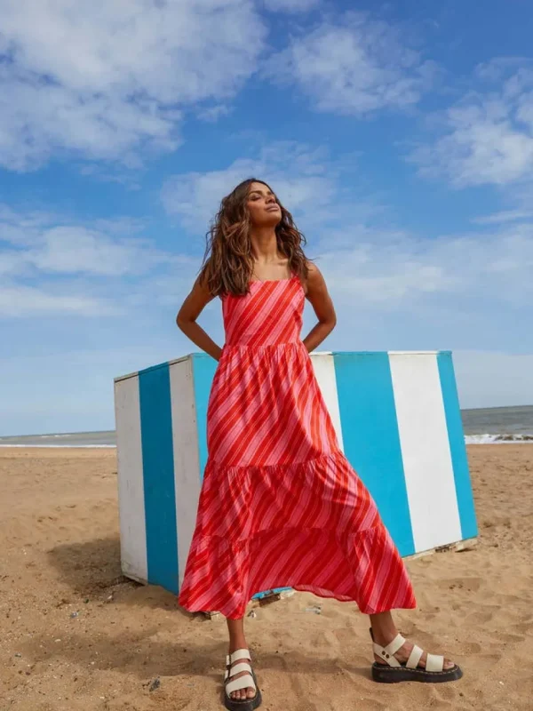 Nostalgic Stripe Strappy Midi Dress