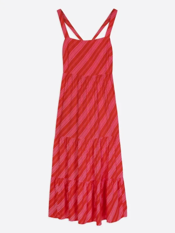 Nostalgic Stripe Strappy Midi Dress