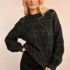 Openwork Pointelle Knit and Lurex Sweater - Black
