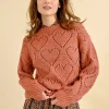 Openwork Pointelle Knit and Lurex Sweater - Terracotta