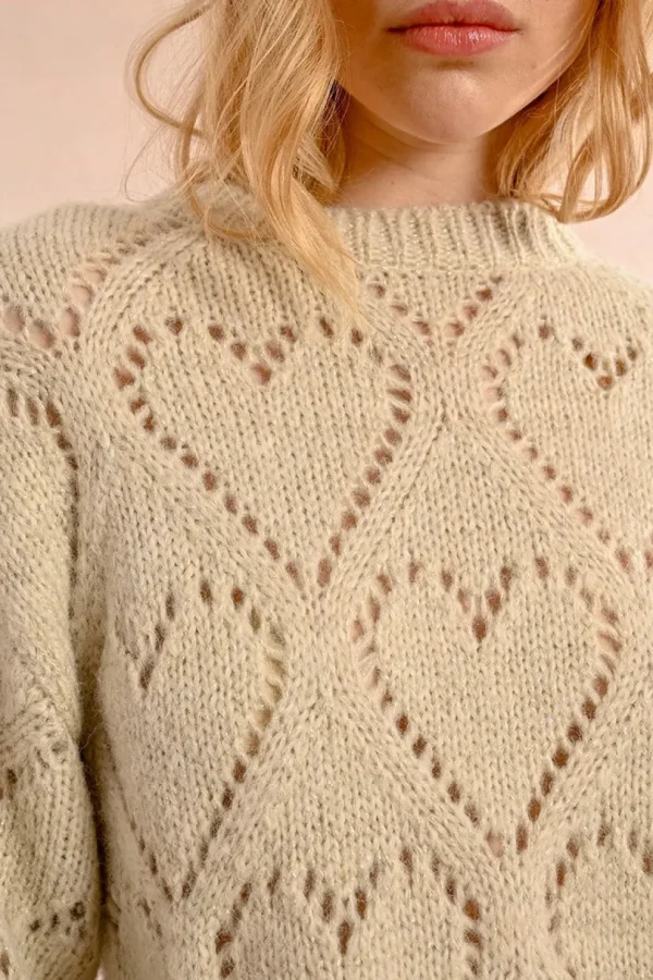 Openwork Pointelle Knit and Lurex Sweater - Cream