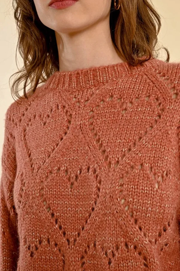 Openwork Pointelle Knit and Lurex Sweater - Terracotta