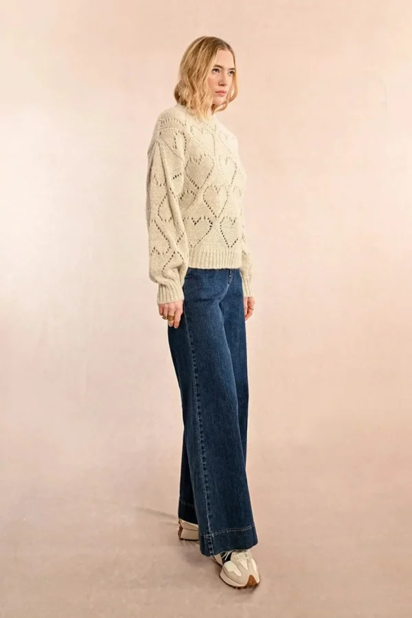 Openwork Pointelle Knit and Lurex Sweater - Cream