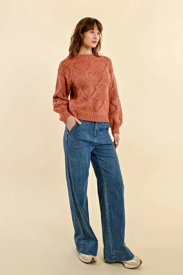 Openwork Pointelle Knit and Lurex Sweater - Terracotta