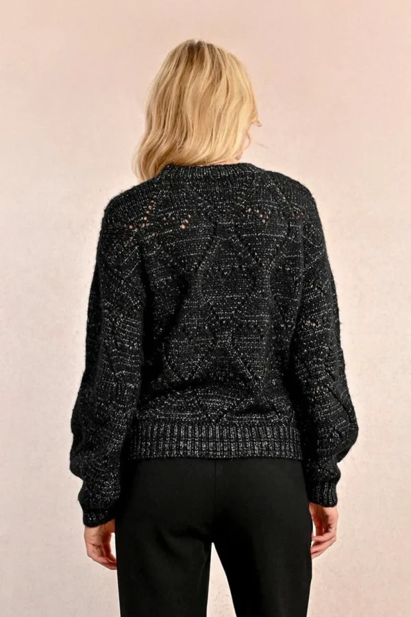 Openwork Pointelle Knit and Lurex Sweater - Black