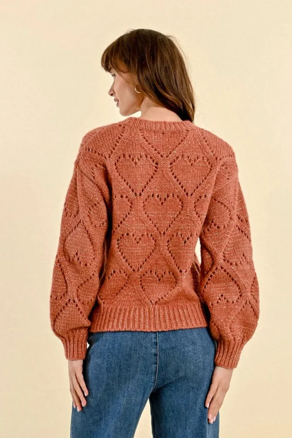 Openwork Pointelle Knit and Lurex Sweater - Terracotta